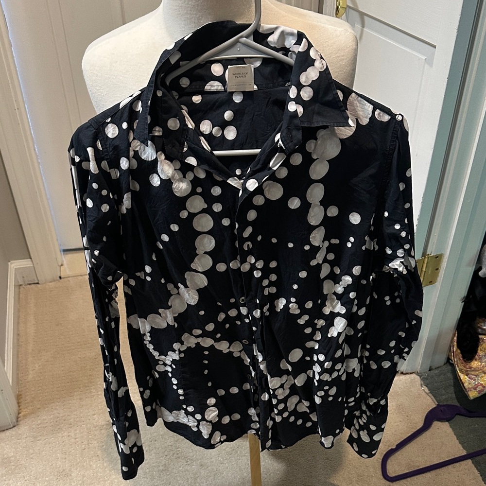 Chic Black Shirt with White Dot Pattern